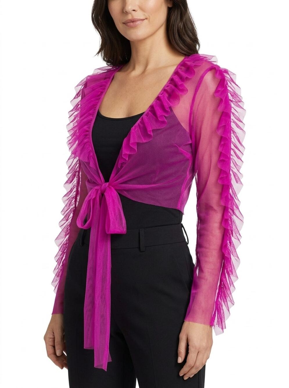 Julia by Love J Pink Ruffle Tie Front V-Neck Top Women Size S